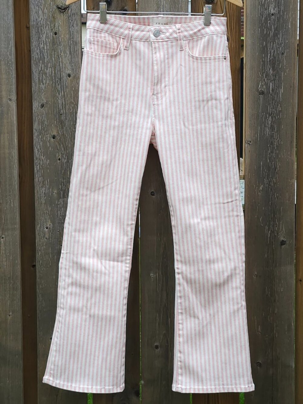BEAUTIFUL FRAME Le Crop Mini Boot Dusty Pink Stripe Jeans Women's 28